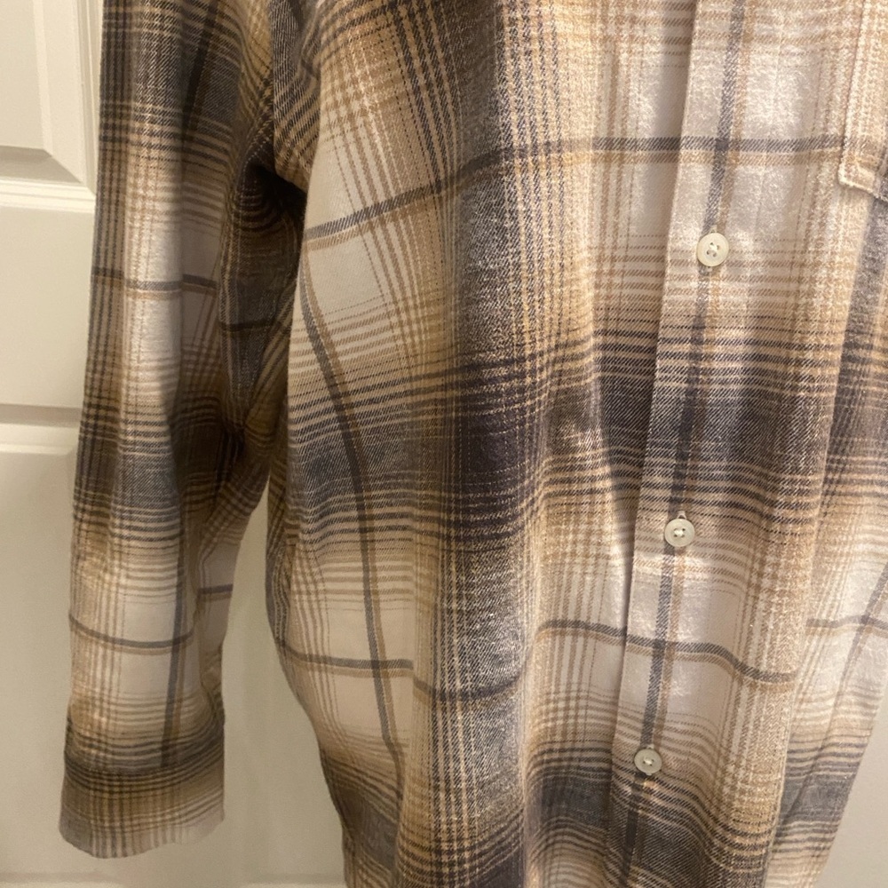 Madewell Men’s Flannel Button Down Plaid Shirt Brown Tan New medium - Picture 8 of 10